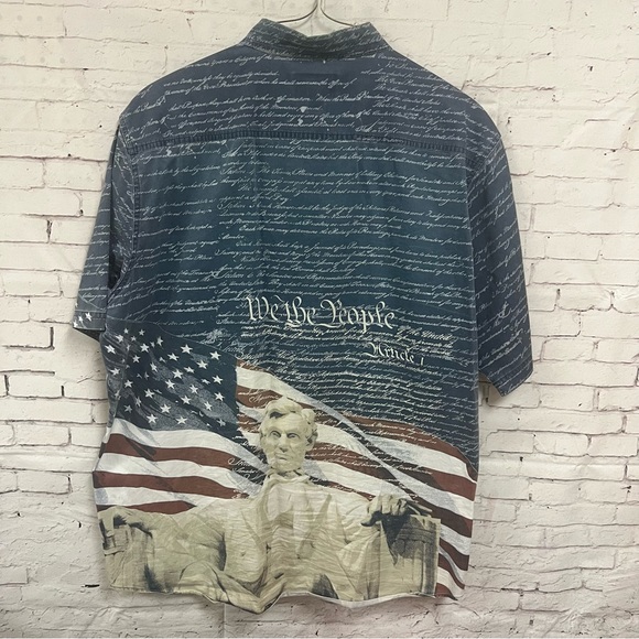 Red Head We The People XL Patriotic Button Short Sleeve Shirt All Over Print - Picture 1 of 13